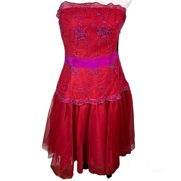 NWT!Pearl of Marchesa Red/Purple Beaded Embroidered Tulle Prom Party Dress Sz 4 - Picture 15 of 15